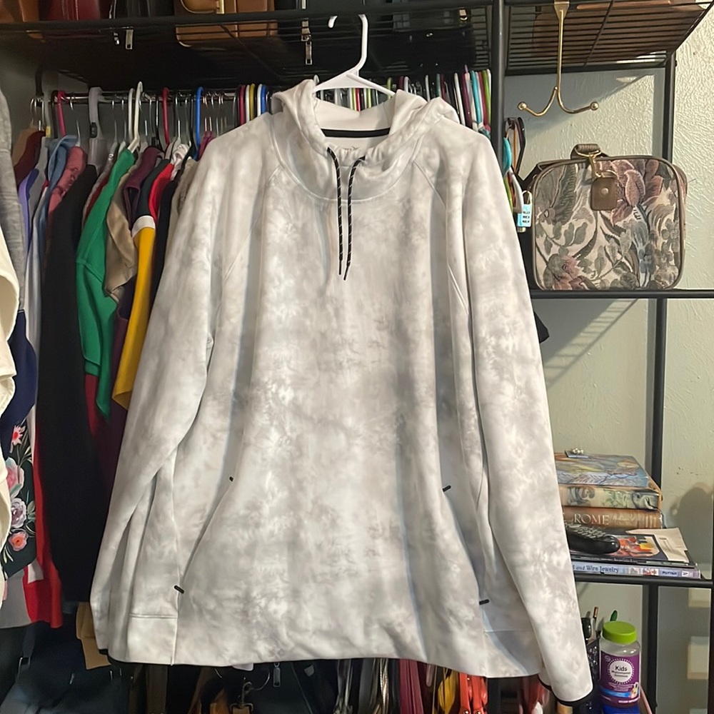 Old Navy Active Dynamic Fleece Hoodie Grey & White Marble Pattern EUC 😺